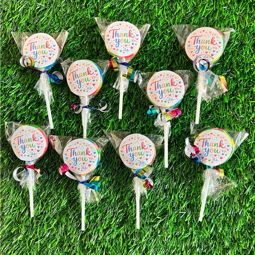Thank You Mini Swirl Rainbow Lollipops Pops 10 pcs Birthday Party Favor